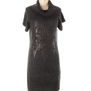 Victor Alfaro Charcoal Heather Sequined Knit Sweater Dress